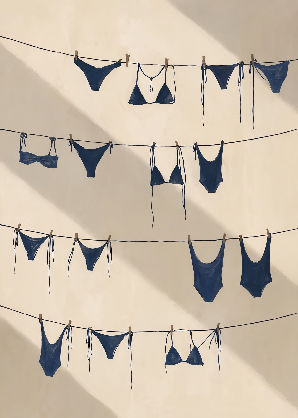 Blue Laundry Lines, flat artwork