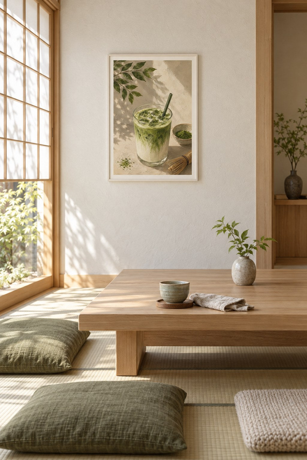 Iced Matcha in Watercolor, styled interior