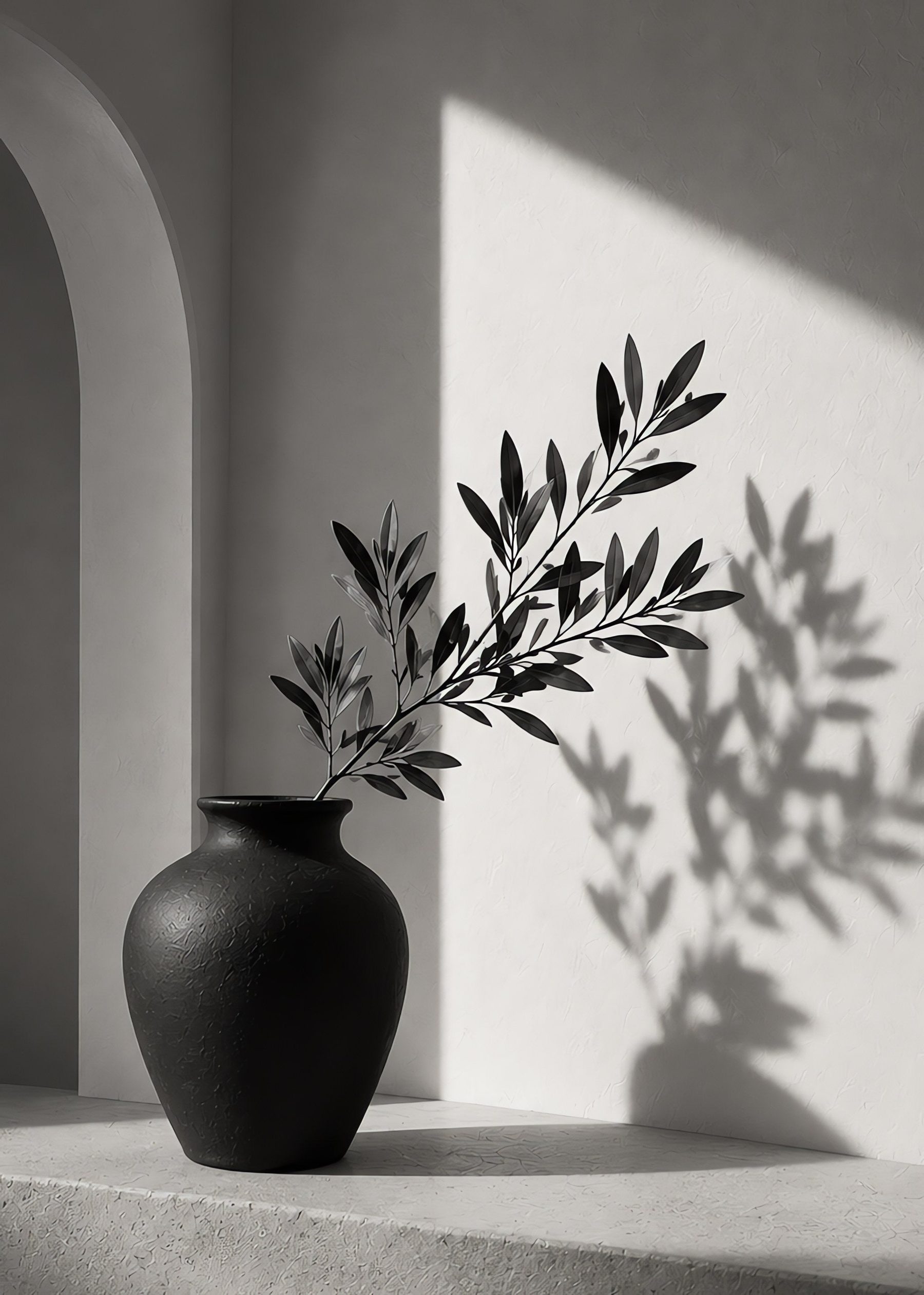 Olive Branch in Monochrome, flat artwork